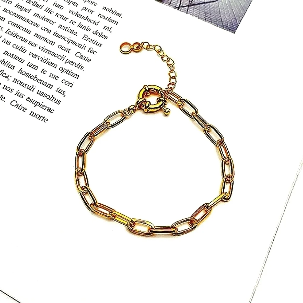 NEW 14k‎ Gold-Plated Paperclip Adjustable Bangle Bracelet
